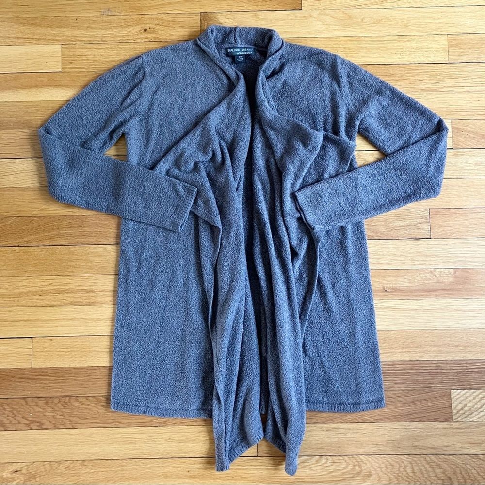 Barefoot Dreams Brown Bamboo Ruffle Long Knit Wrap Cardigan Sweater Small Medium